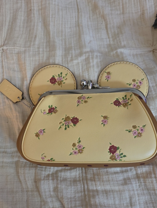 Handbags - Yellow floral Minnie Mouse double kiss lock